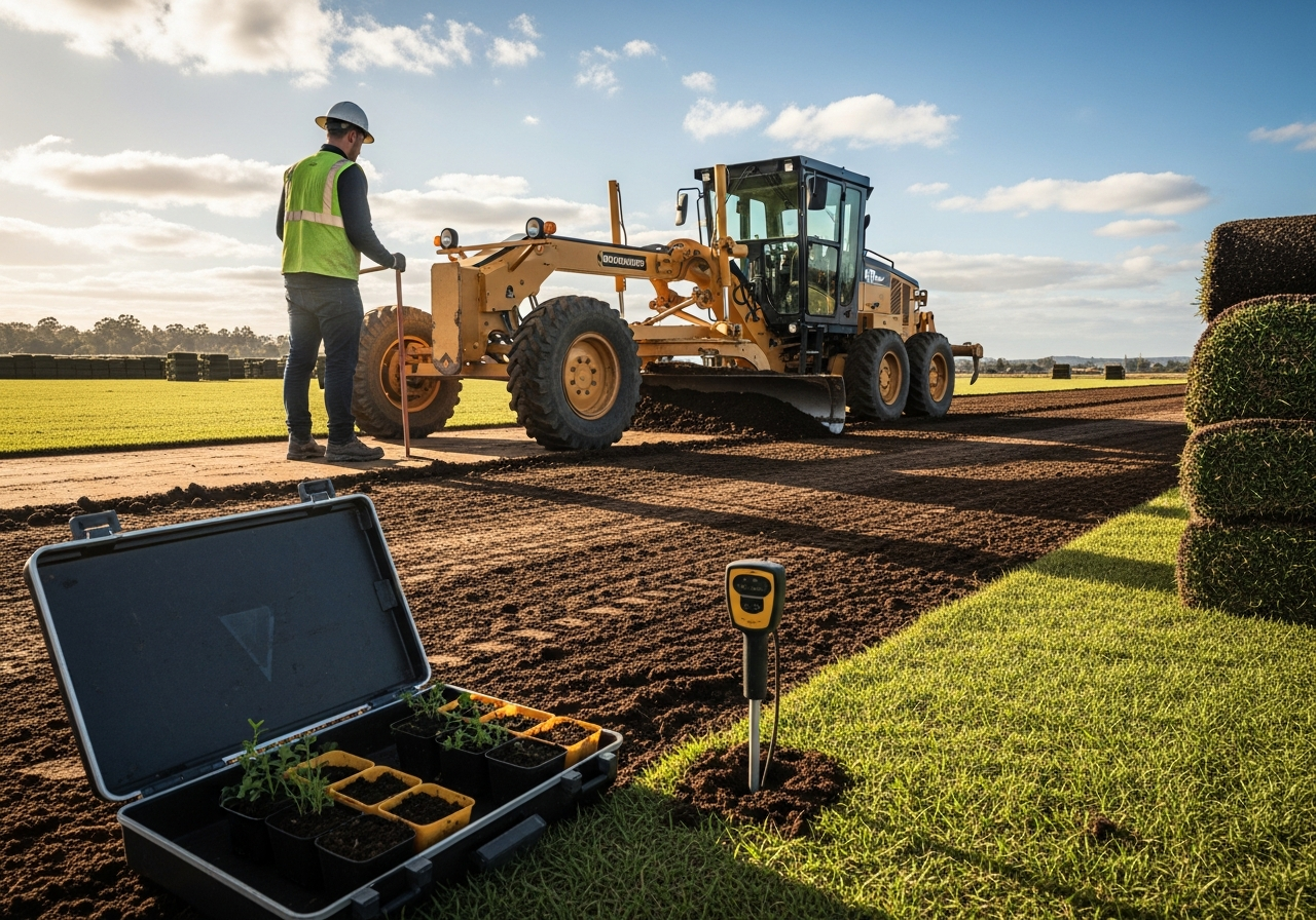 Site being prepared and graded before turf installation